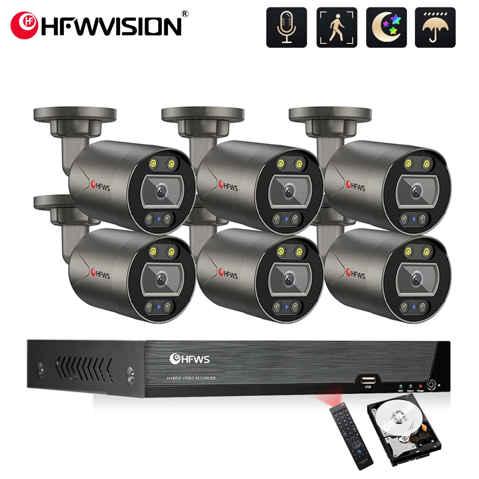 HFWVISION 8CH 4K 8MP POE CCTV Security Camera System Home Video Surveillance NVR Kit Color night vision Outdoor IP Camera Set