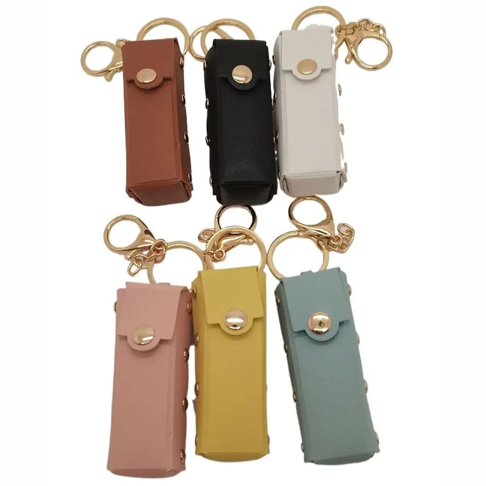 1pc With Keychain Lipstick Case Soft Leather Clip-on Sleeve Chapstick Holder Travel Accessories Lipstick Pouch Women Beauty
