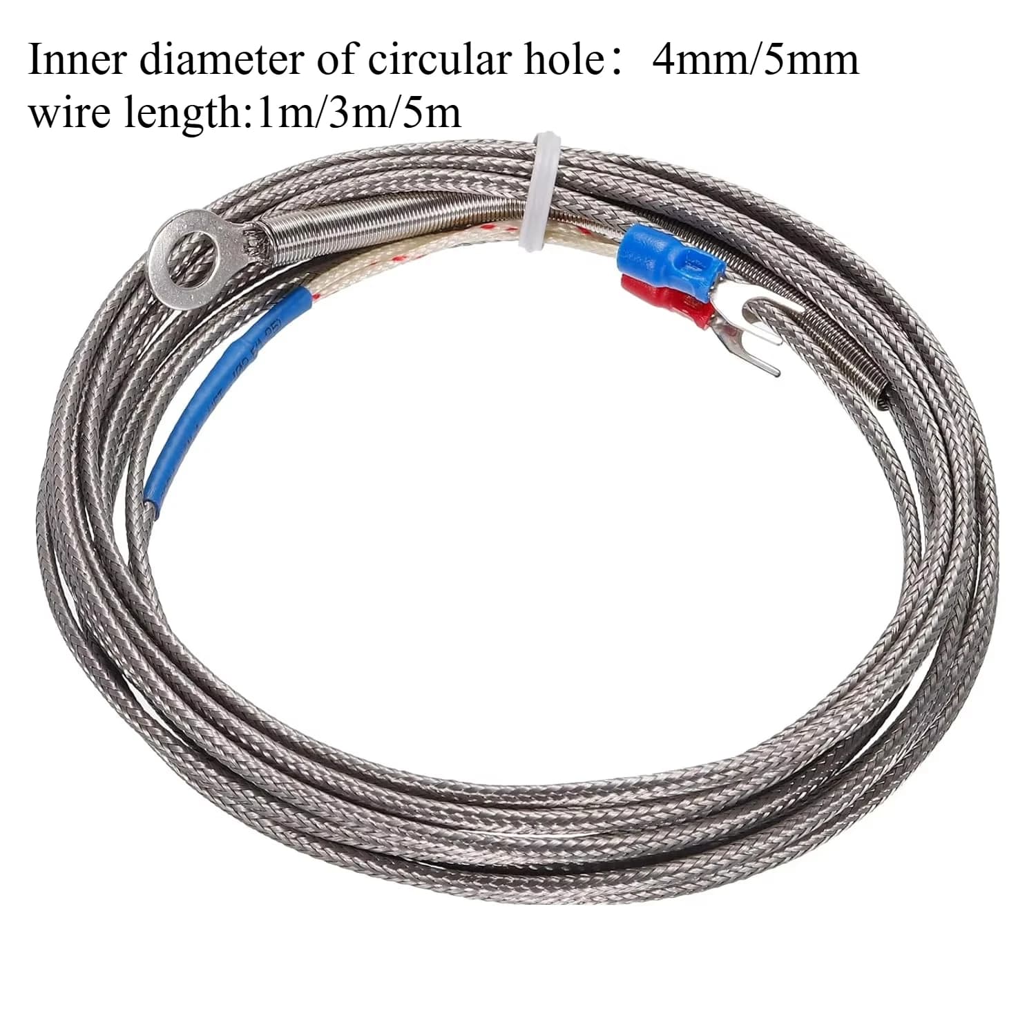 1/3/5meter K Type Thermocouple Temperature Sensor 6mm Ring High Temperature Probe Wire 0 to 600°C(32 to 1112°F) Stainless Steel