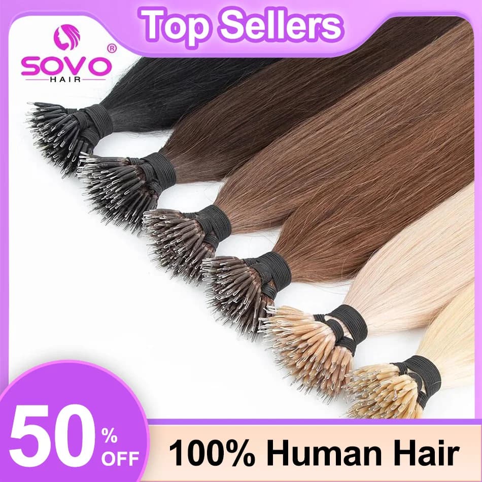 100 strands Nano Rings Micro Links Human Hair Extensions Natural Blonde Micro Bead Loop Pre Bonded Remy European Straight Hair
