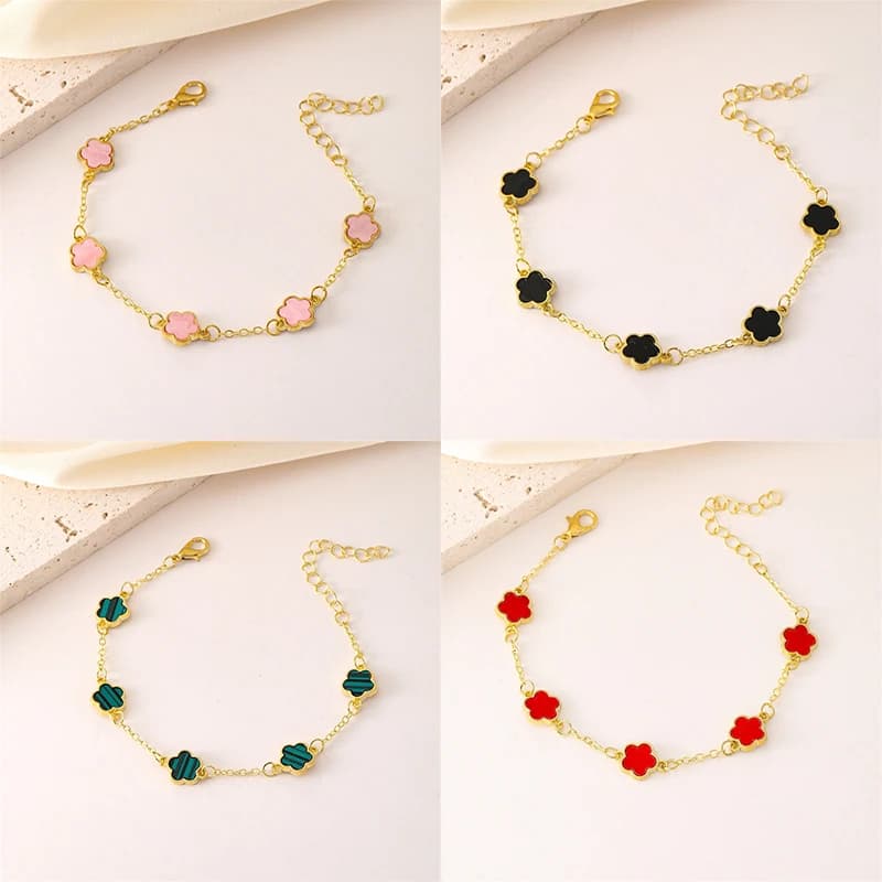 Hot Selling Elegant Five Leaf Flower Bracelet for Women Trendy Charm Metal Chain Bracelet Girls Party Jewelry Friendship Gift