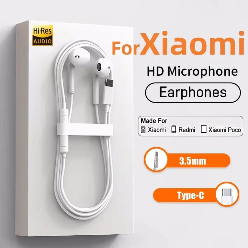 Original Headphones For Xiaomi 15 14 13 12 11 10 Pro Redmi Note K50 Samsung Huawei TypeC Wired Earphone 3.5mm AUX In-Ear Earbuds
