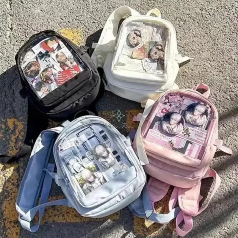 2024 Y2K Ita Bag New Sweet Transparent Mini Backpacks Nylon for Women Girl Japanese Cute with Badge Display School Jk Lolita Bag