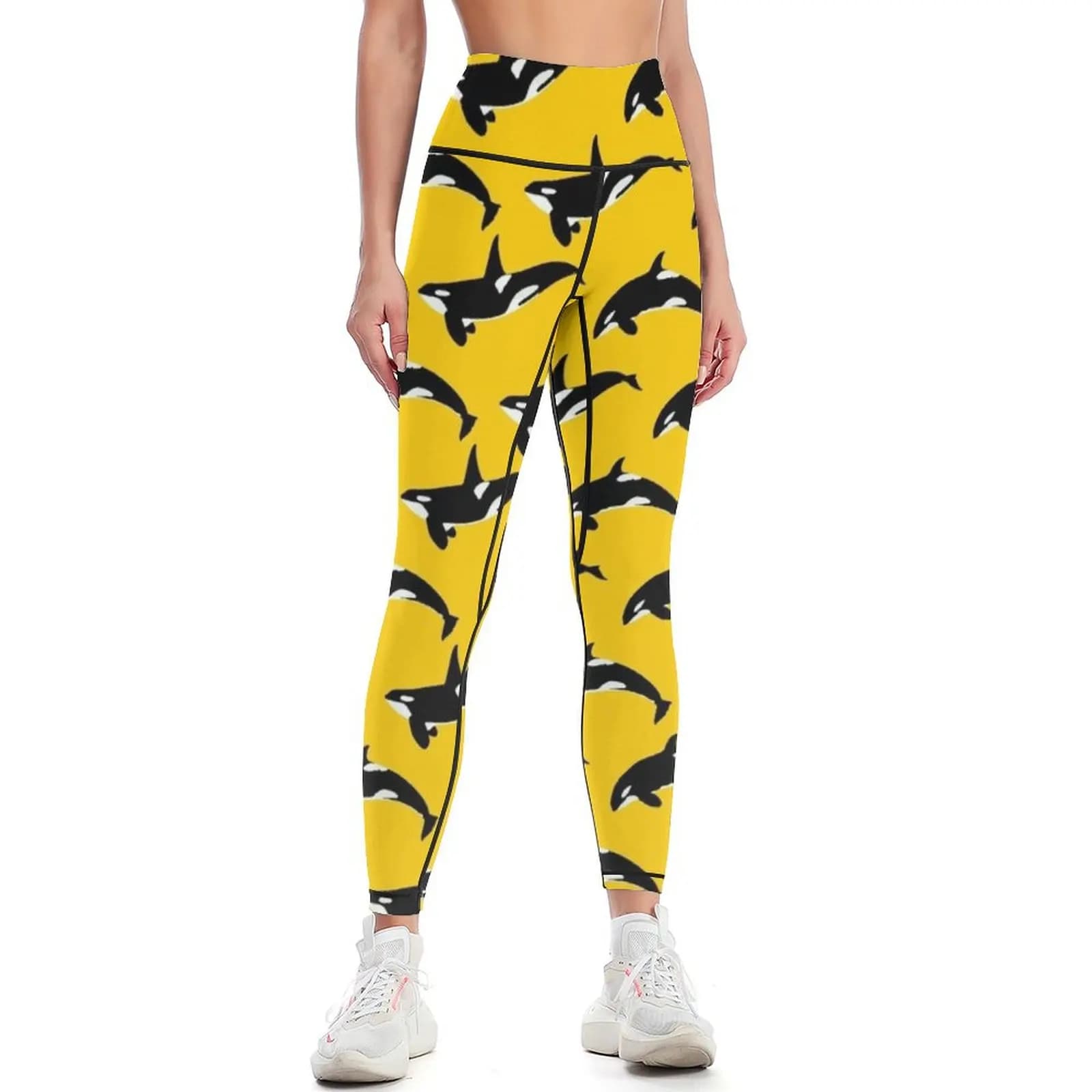 Orca Pattern: Yellow Leggings sports for gym push up tights for Womens Leggings
