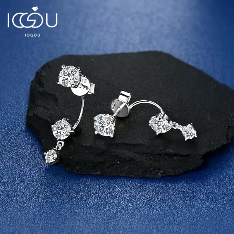 IOGOU 5mm&4.5mm&3mm Full D Moissanite Ear Jacket Earrings for Women Silver Earrings Studs 925 Real Fine Jewelry Engagement Gift