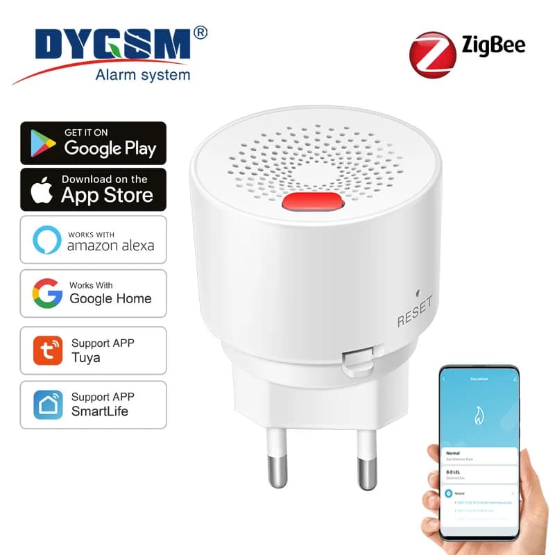 Tuya Smart Zigbee Natural Gas Sensor With High Sensitivity For Fire Safety, Designed For Kitchen LPG Leakage Detection.