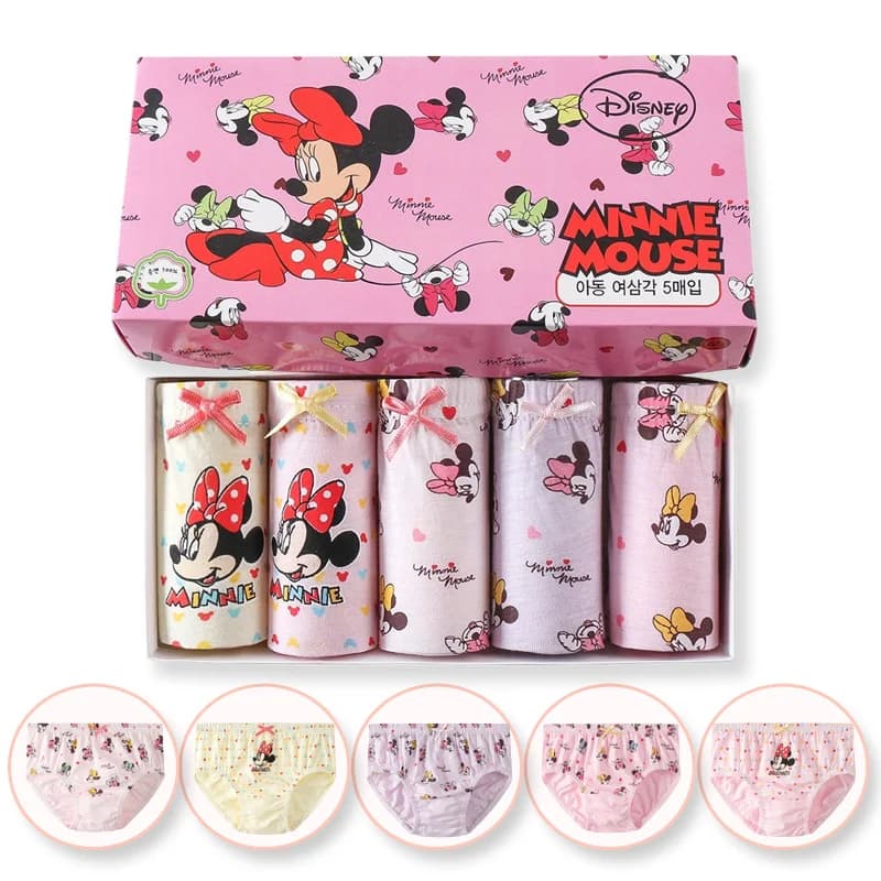 5 Packs/Box Children Underwear Mickey Cartoon Girls Panties Soft Cotton Kids Triangle Panty Breathable Girls Briefs Gift Box