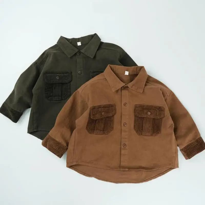 2025 Winter New Children Long Sleeve Pocket Shirts Solid Girls Thick Warm Coat Vintage Boys Lapel Corduroy Jacket Kids Clothes