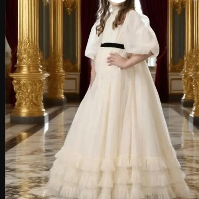 White Ivory Tulle Flower Girl Dress For Wedding Beads Lace Pricness Pageant Birthday Puffy Girl Dresses