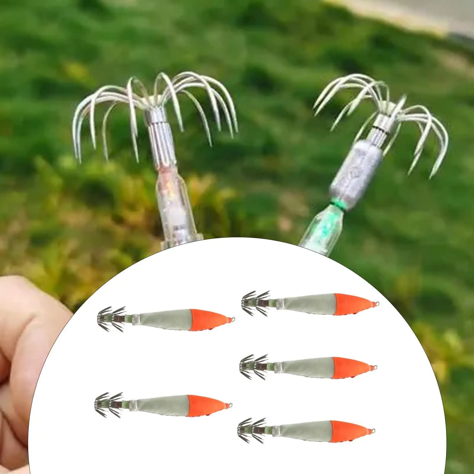 5Pcs Luminous Squid Jig Hooks Glow in The Dark Cuttlefish Sleeve Squid Hooks