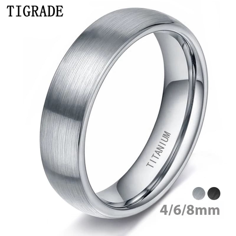 Tigrade 4/6/8mm Brushed Simple Silver/Black Color Titanium Ring Men Minimalist Wedding Band Engagement Rings Women Male Jewelry