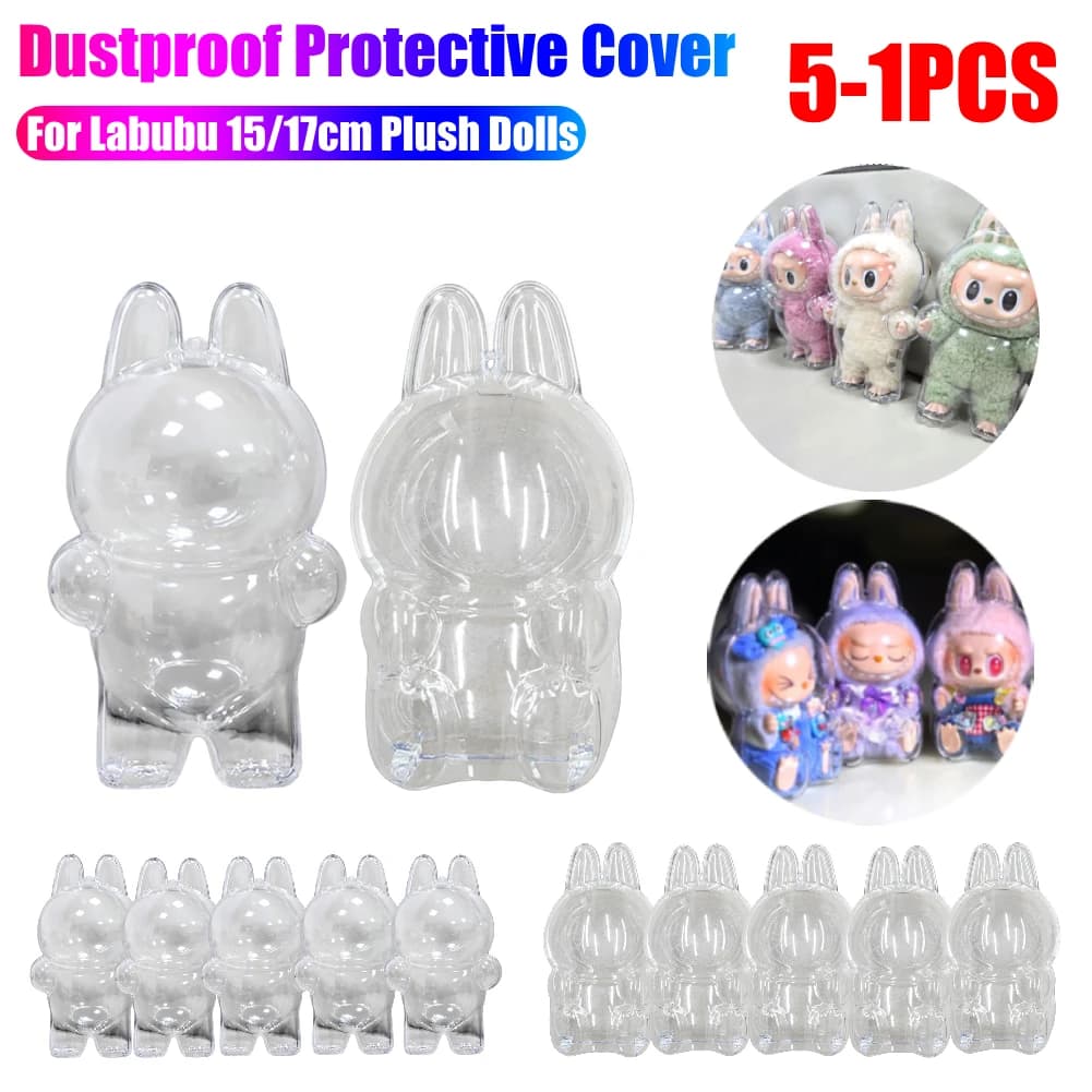For Labubu V1 V2 Transparent Protective Cover Dustproof Hanging Plush Doll Bag Monster Toy Elf Doll Storage Box Display Cover