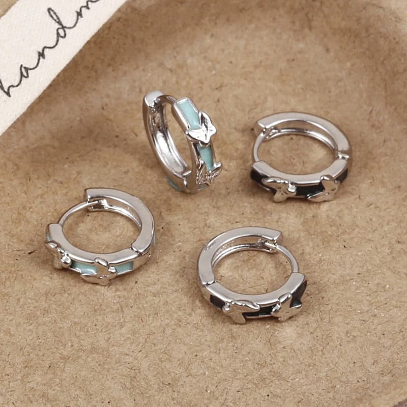 PONYKISS 925 Sterling Silver Enamel Butterfly Hoop Earrings for Women Minimalist Cute Fine Jewelry Insect Accessories