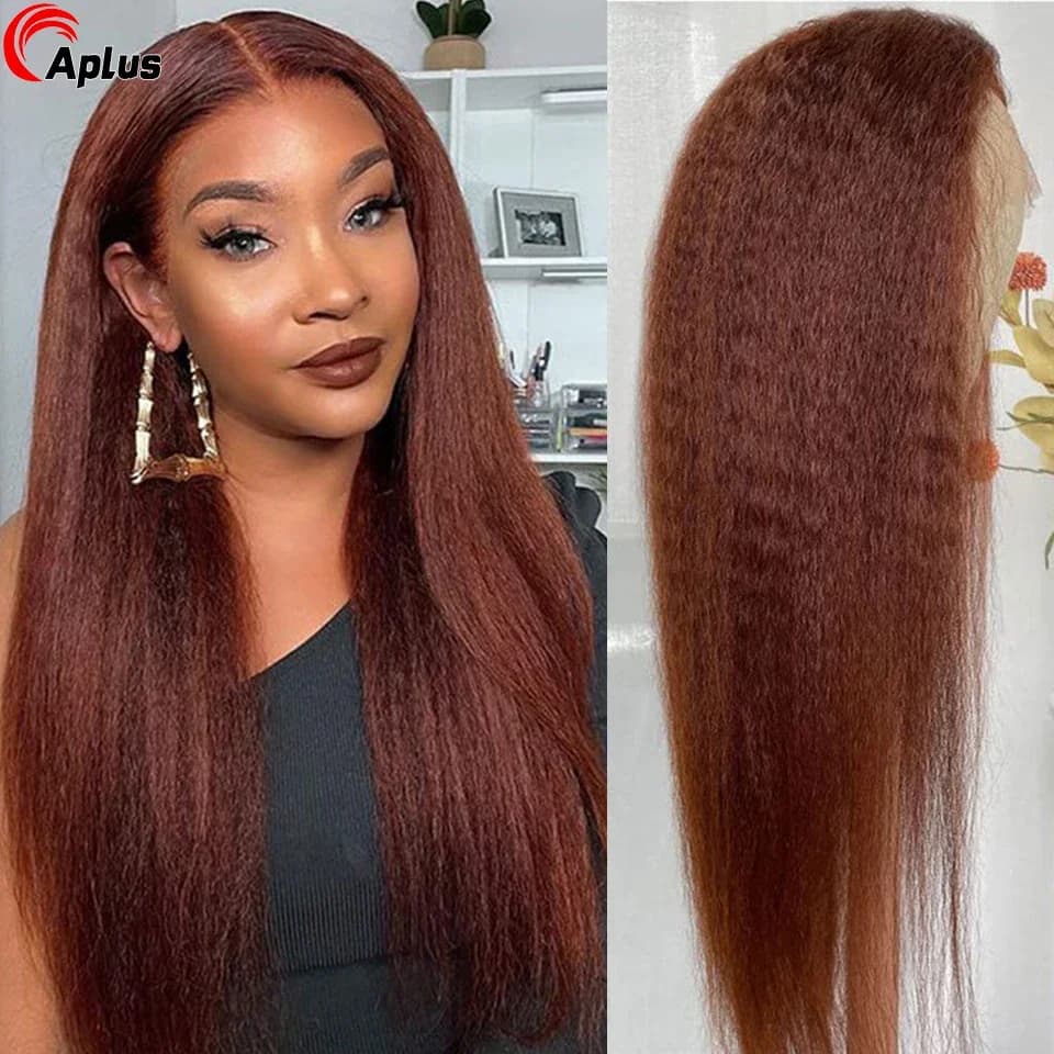 Reddish Brown Wig Kinky Straight Human Hair Wigs Curly Front 13x6 Hd Lace Frontal Wig Glueess Brazilian Wigs On Sale Clearance