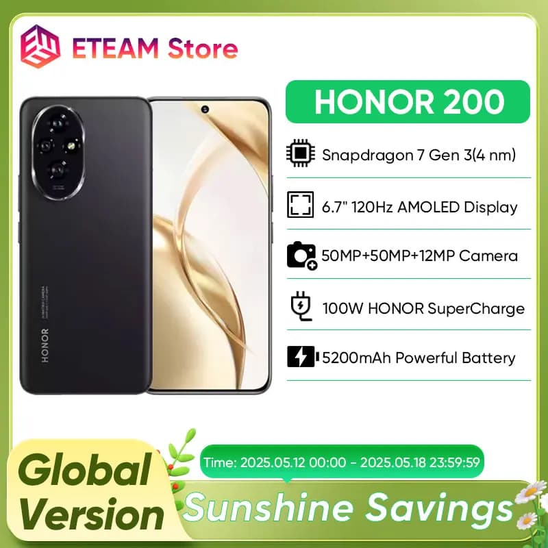 2024 New Original HONOR 200 Global Version Snapdragon 7 Gen 3 5G Smartphone 6.7'' AMOLED Display 5200mAh HONOR 100W SuperCharge