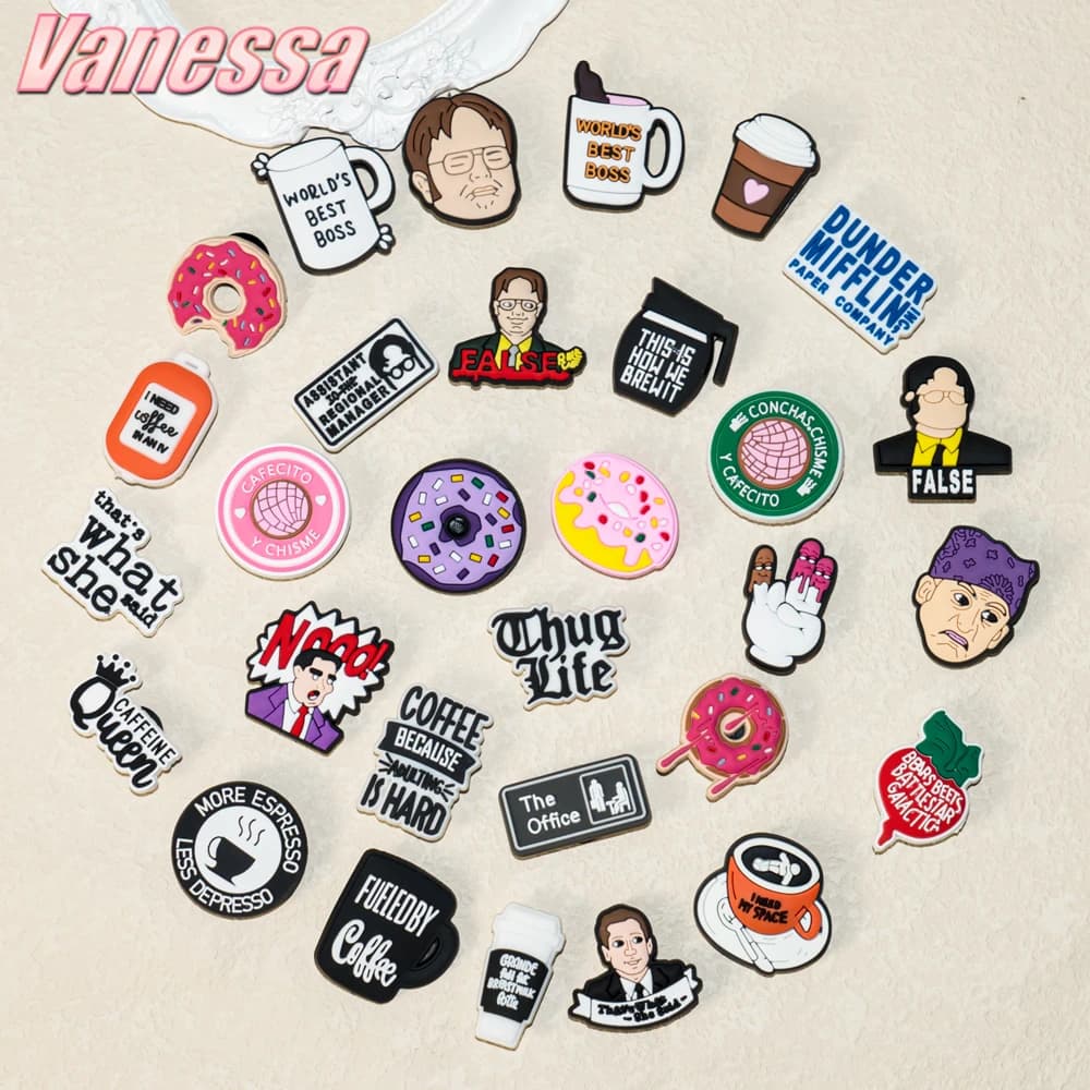 1pcs PVC Charms Coffee for Girls Office Shoe Accessories Pins for Clogs Sandals Adult Shoe Charms for Women Girls Faovr Gifts