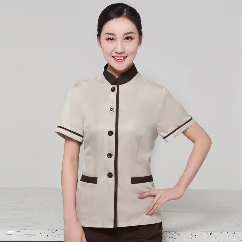 Spot Supply Service Uniform Summer Breathable Thin Stand Collar PA Club Hotel Guest Room Cleaning Work Clothes