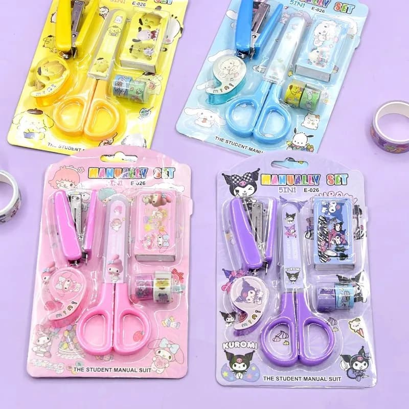 Cartoon Sanrio Stationery Set Kuromi Kitty Stapler Tape Combination School Student Supplies Home Book Binding Machine Stapler