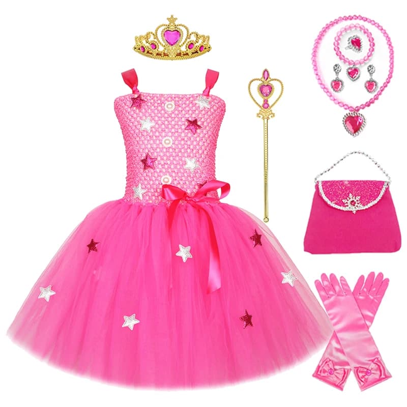 Cartoon Anime Babi Cos Dress Crown Magic Wand Bag Glove Necklace Bracelet Ring Earrings Set Babi Princess Cosplay Costume
