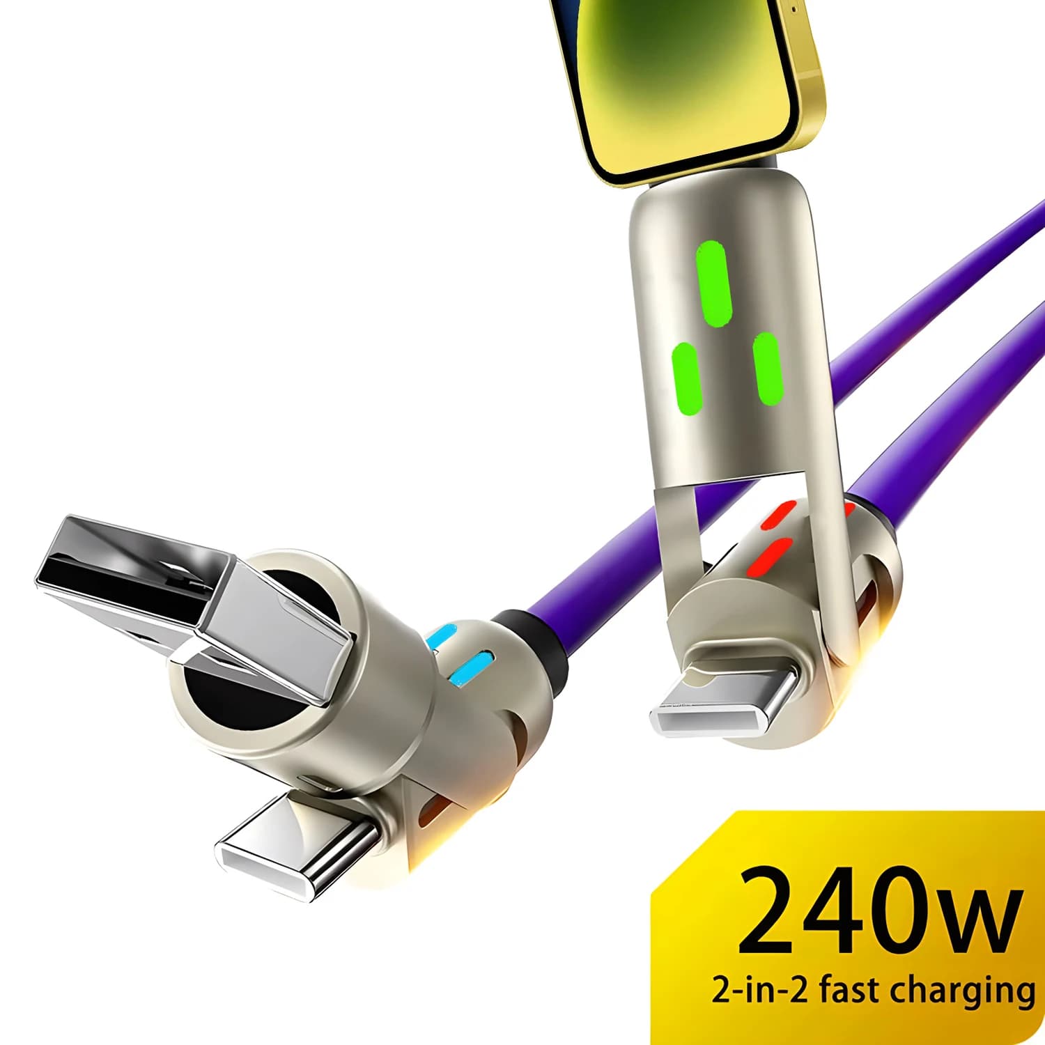 240W 4 in 1 Functional Super Fast Charge USB Type C Liquid Silicone Aluminum Alloy Data Cable For iPhone Huawei Samsung Xiaomi