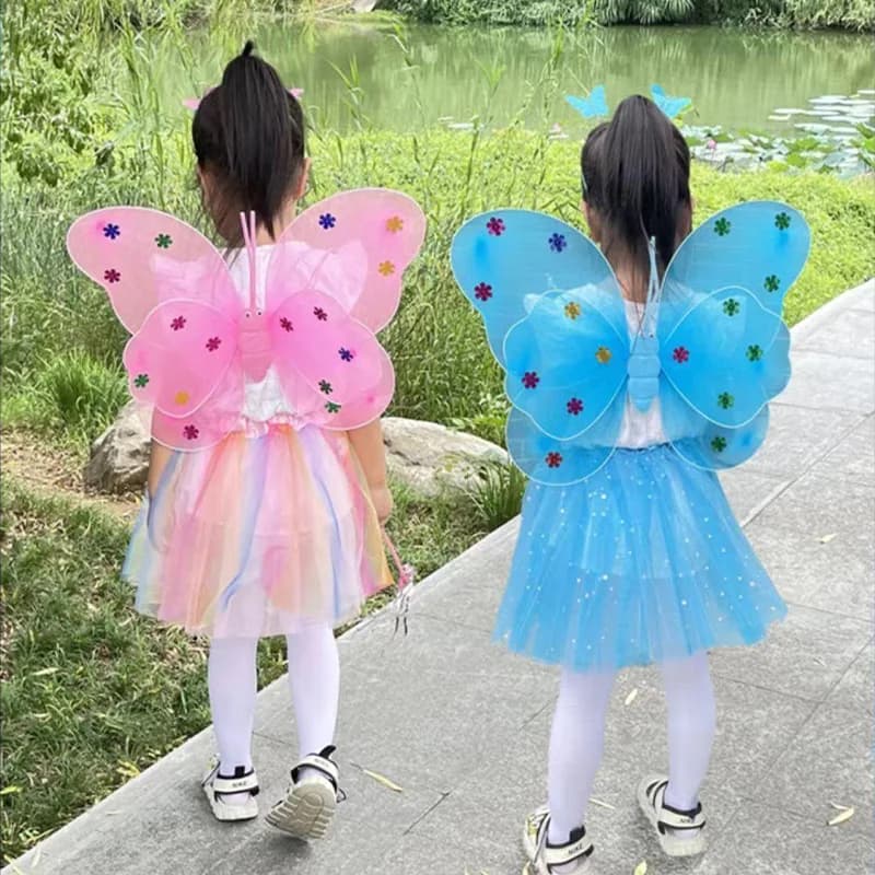 LED Children Costume Props Girls Skirts Angel Luminous Wings Flashing Butterfly Skirt Lights Suit 2-8year Easter Valentines Day
