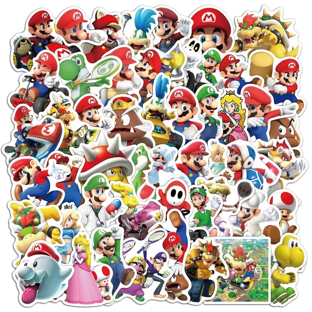 Cartoon Super Mario Bros Game Stickers Anime Decals for Laptop Skateboard Guitar Notebook Suitcase Waterproof Stickers Kid Toy