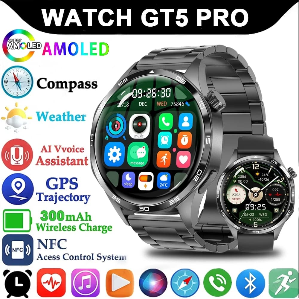 For HUAWEI GT5 Pro GPS NFC Smart Watch Men 360*360 AMOLED Screen Heart rate Bluetooth Call IP67 Waterproof Man Smartwatch 2025
