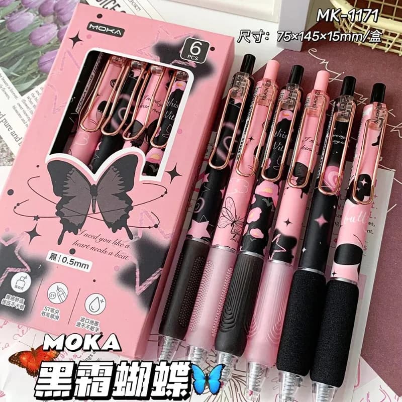 6pcs/set Butterfly Series Cute Gel Pen ST Nib Kawaii Pen Set Japanese Kawaii Stationery School Supplies Aesthetic Pens