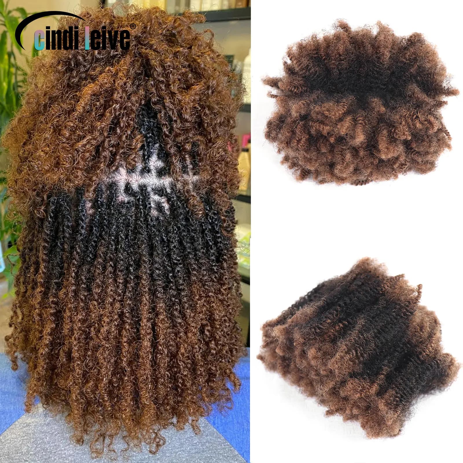 Ombre Brown Afro Kinky Curly Bulk Human Hair For Braiding #30-#1-#30 Crochet Braiding Hair Extensions Locks For Braids No Weft