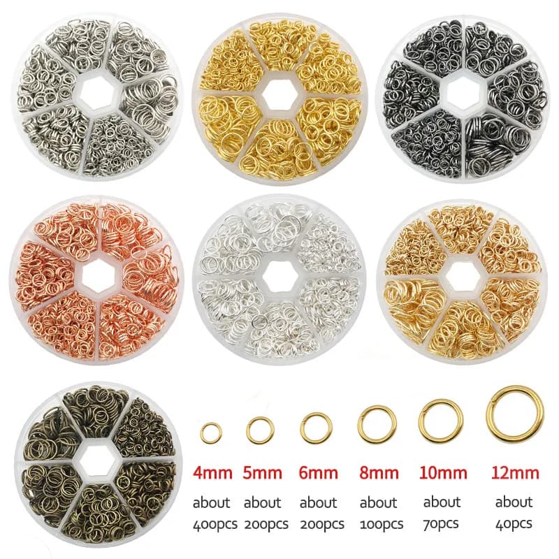 About 1000Pcs 6 Different Sizes Open Jump Rings,4mm 5mm 6mm 8mm 10mm 12mm with 1Pc Jump Ring Open/Close Tool for DIY Crafts Gift