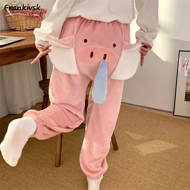 Funny Sleep Bottoms Women Cute Pig Loose Ankle-tied Lounge Sleepwear Prevalent Classic Aesthetic Versatile Japanese Style Soft