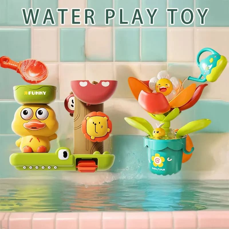 2025 Baby Bath Toy Play Water in Duck/Flower Shape Lion Waterwheel Children Fun in Shower Bathtub with Suction Cup in Kid Gift