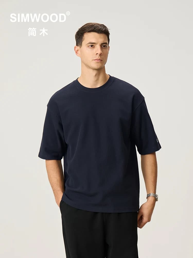 SIMWOOD 2025 Summer Super Loose  300gsm Breathable Pique Fabric T-shirts Men Plus Size Tops