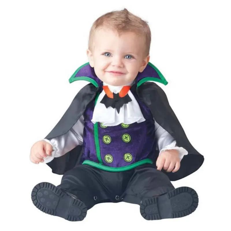Purple Black Bat Vampire Costume for Baby Infant Boys Girls Romper Jumpsuit with Cape 6-18M Halloween Purim Fancy Dress