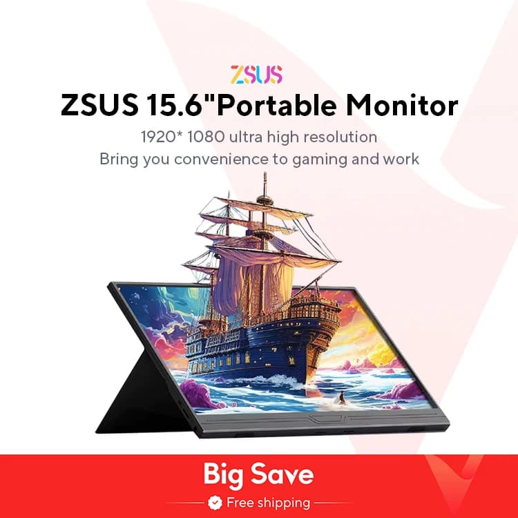 ZSUS 15.6-Inch Portable Monitor 1080P HDR 16:9 Low Blue Light For XBox PS4 / 5 Switch Cell Phone PC Loptop Extension