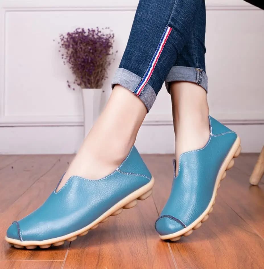 Women Flats Hot Sell Split Leather Women Loafers Ballet Round Toe Flats Ladies Shoes Loafers Plus Size 44 Zapatos De Mujer 2024