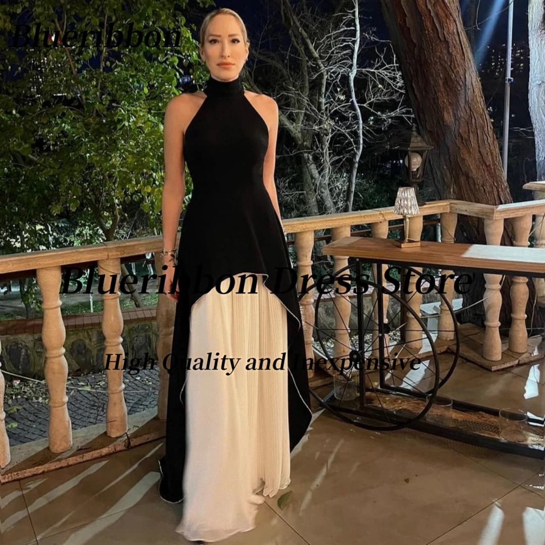 Blueribbon 2024 High Collar Sleeveless Prom Dresses Contrast Color Long Elegant Saudi Arabia Women Wear Evening Party Dress