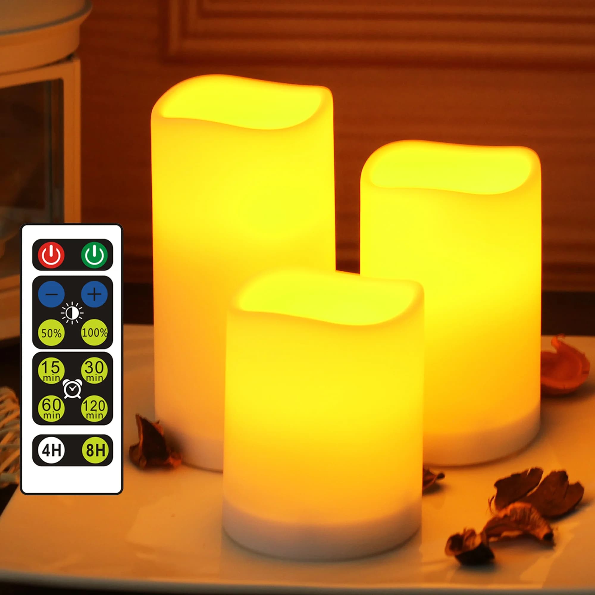 WRalwaysLX Flameless Flickering LED Candles with Remote Control, 3 Pack,H3"4"5", Powered by 3*AAA Batteries(EXCL.)