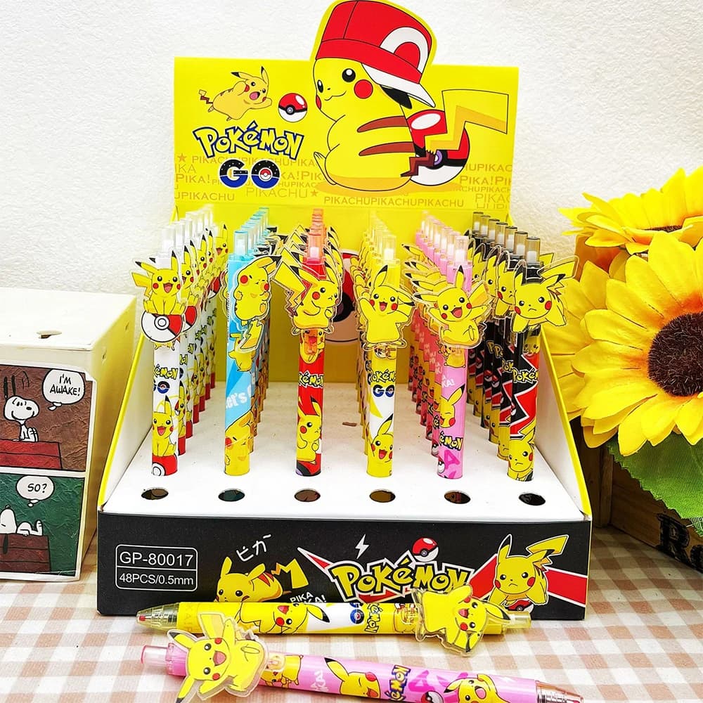 6pcs Anime Pokemon Pikachu Press Gel Pens For Writing Cute 0.5mm Black Ink Neutral Pen Promotional Gift Office School Supplies