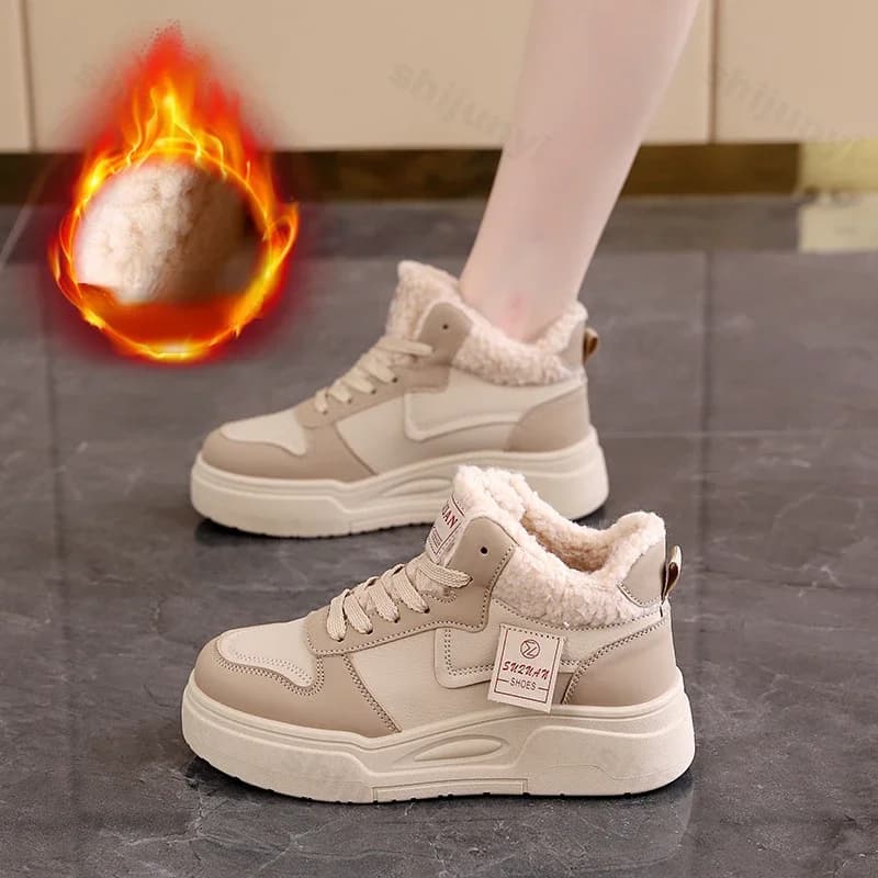 Winter Sport Boots Women's Sneakers Plus Velvet Cotton Shoes 2024 New Lace Up Platform Shoes for Women Casual High Top Sneakers