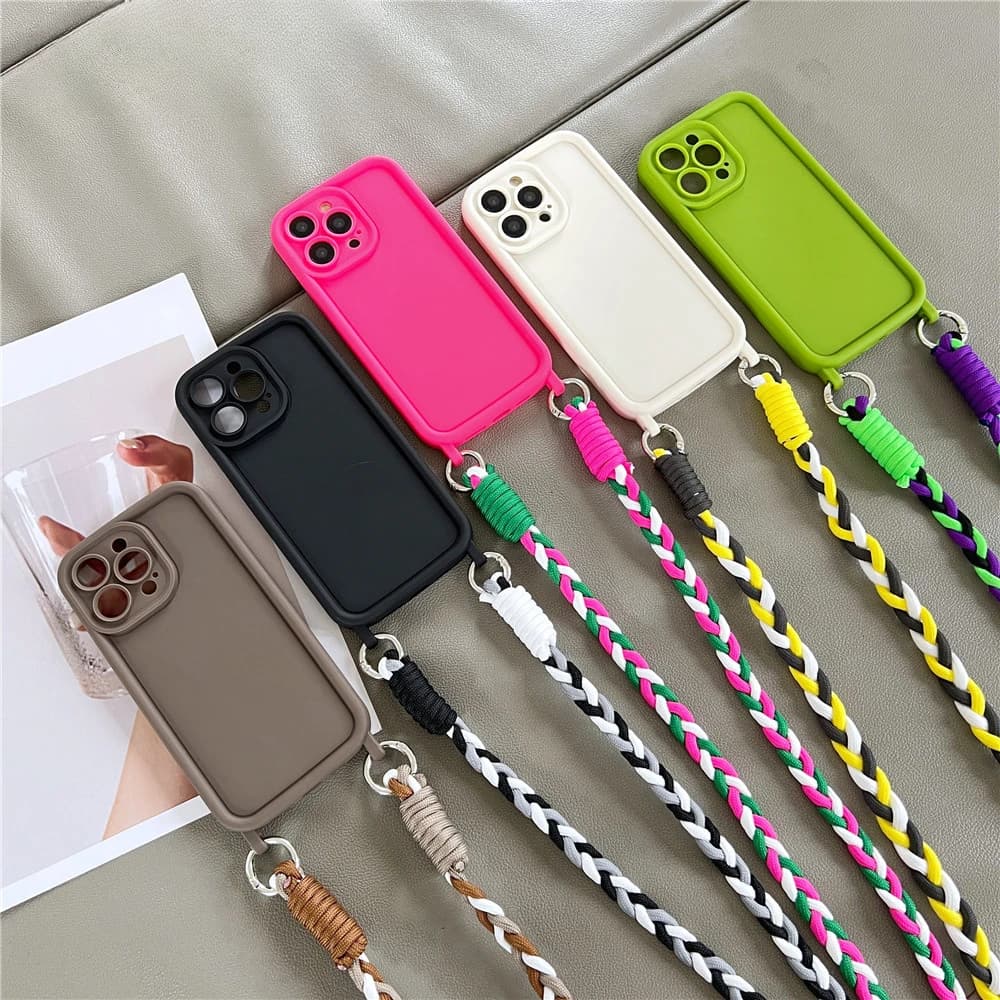 Luxury Matte Liquid Silicone Crossbody Necklace Cord Lanyard Soft Case For iPhone 16 14 Pro Max 15 13 12 11 XS  Shockproof Cover