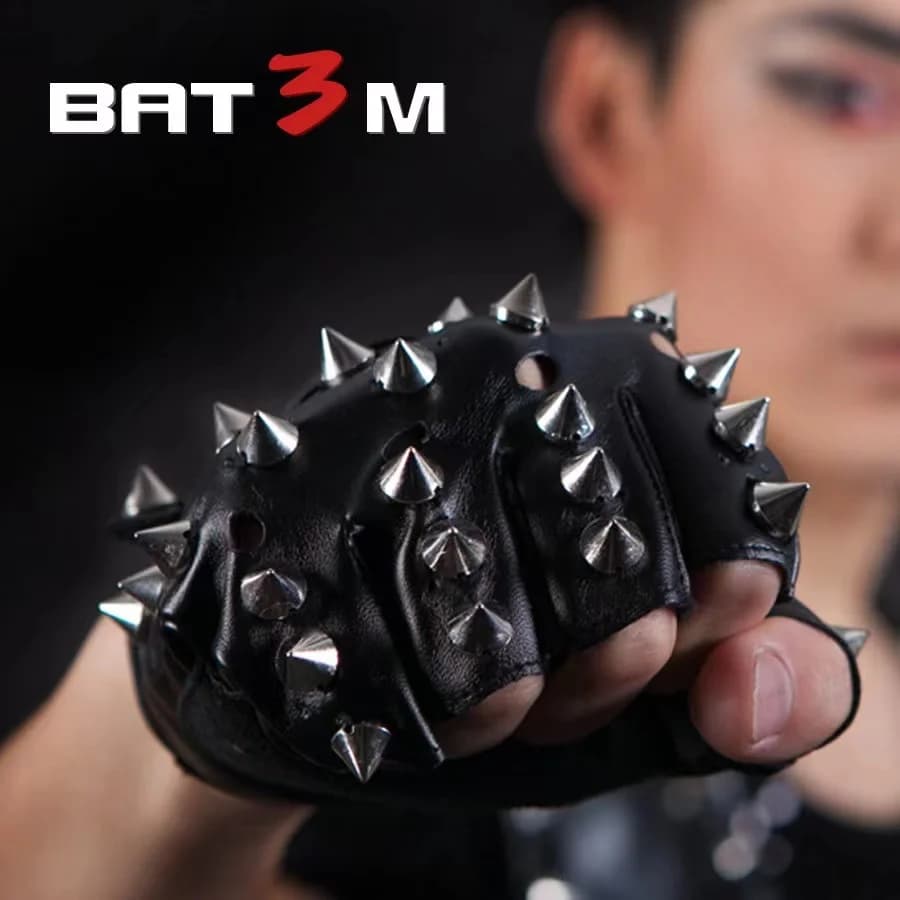 Silver Gold Black Rivet Half Finger Leather Glove Concert Performance Bar Nightclub Singer Hip Hop Dance Stage Accessories