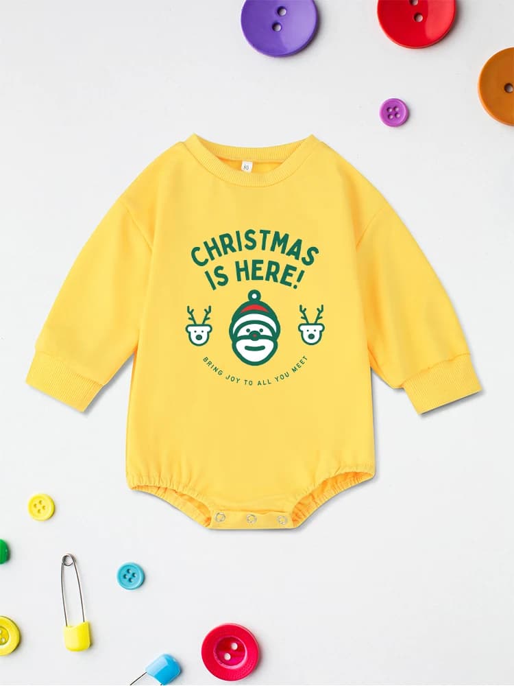 Christmas is Here Cute Baby Girl Clothes Romper Long Sleeve Cartoon Winter Newborn Boy Bodysuit Fine Gift Xmas Toddler Onesie