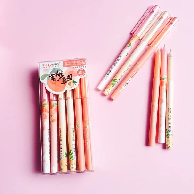 3 PCs Kawaii Fruit Gel pen Stationary Cute Peach Pens School supplies Full Needle Pens for writing Cute Things School items