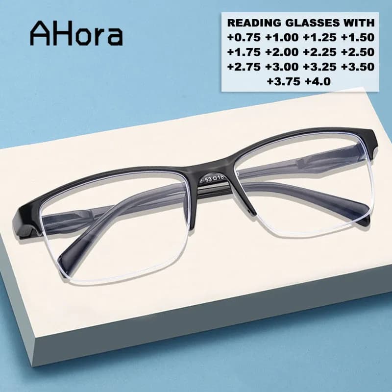 Ahora Half Frame Reading Glasses For Men Women Presbyopia Eyeglasses With Diopters +0.75+1.0+1.25+1.5+1.75+2.0+2.25+2.5+2.75+3.0