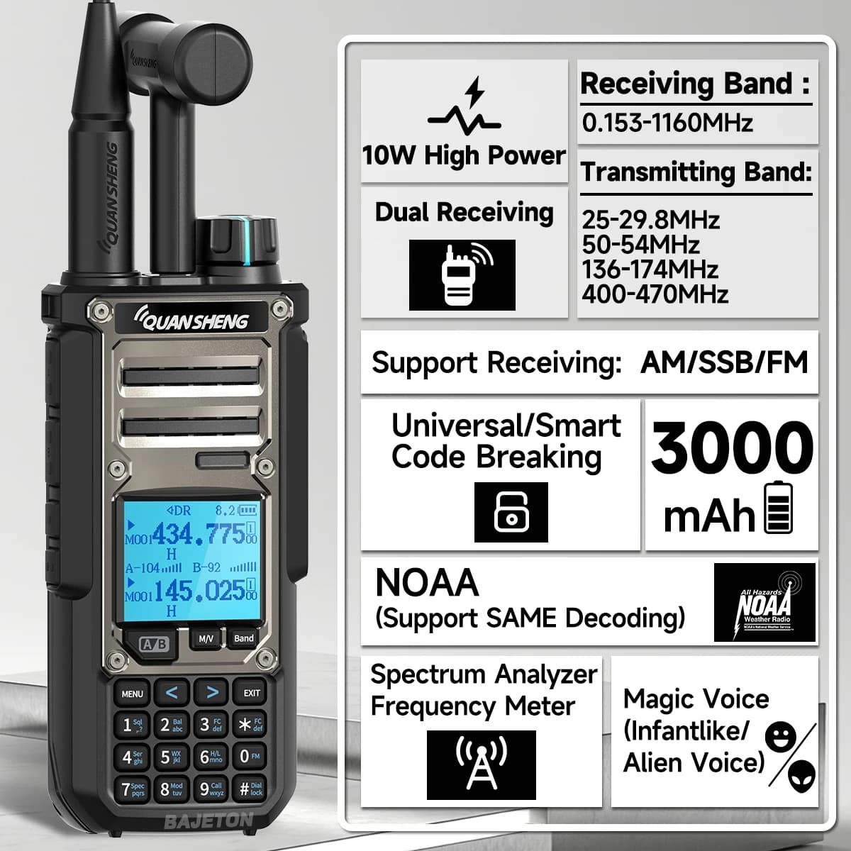 Quansheng TK11 8 Walkie Talkie 10W Multi Band AM USB LSB CW 27MHz CB LW MW SW SSB NOAA Spectrum Analyser for K5 8 Two Way Radio