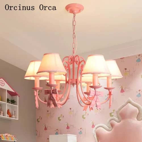 Rural romantic bow chandelier Girl Bedroom children's room Princess room lamp creative dream led PINK CHANDELIER