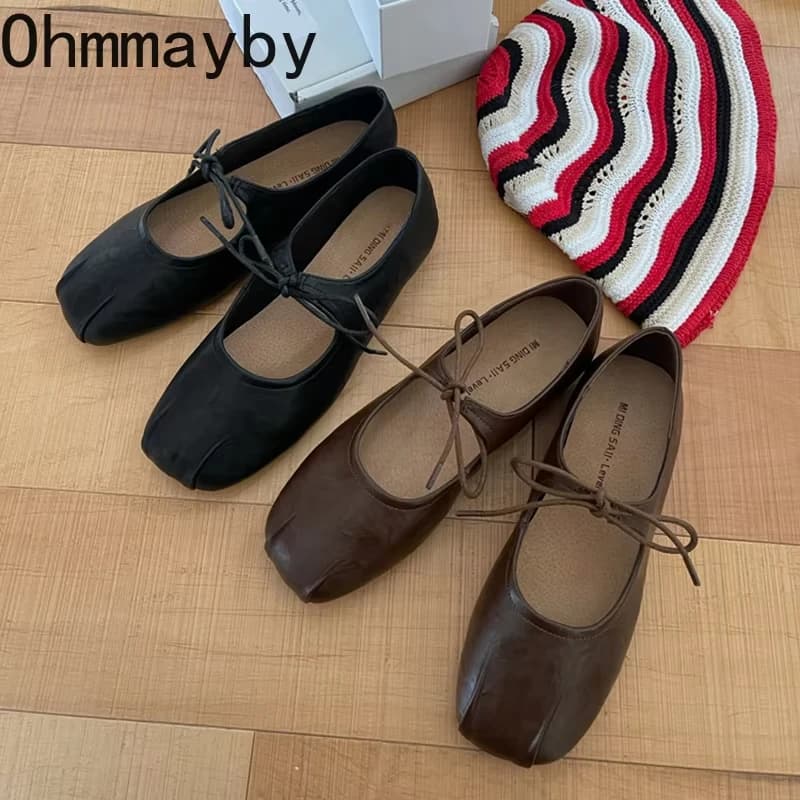 Spring Women Ballet Flats Shallow Butterfly-knot Shoes Casual Soft Sole Women's Leather Shoes
