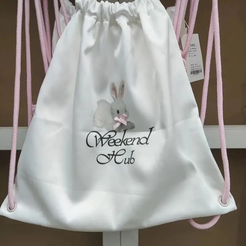 Sweet Rabbit Flower Drawstring Large Capacity Backpack Casual Schoolbag Handbag Student Leisure Travel Backpack