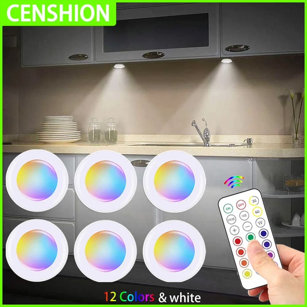 LED Under Cabinet Light with Remote Control Wireless RGB Color Changing Night Light for Kitchen Bedroom Closet Counter Wall lamp